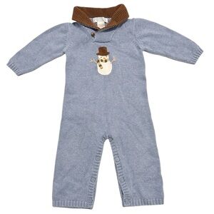 Janie and Jack Knit One Piece Snowman Blue 6-12 mo